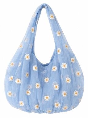 Zara Light Blue Daisy Mesh Shoulder Bag